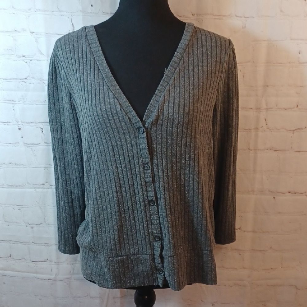 Apt. 9 Charcoal Ribbed 2 Piece Cardigan Stretch Top Set XL